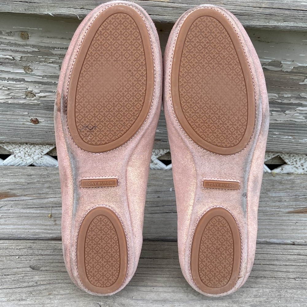 Tory Burch Minnie Travel Ballet Flats in Rose Gold Suede Women's Size 9 - Picture 8 of 10